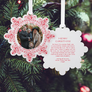 Red Blizzard Dots Snowy Photo Holiday Christmas Ornament Card
