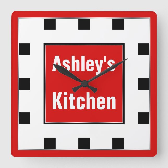 Red Block Square Personalized Wall Clock (Front)