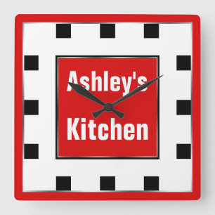 Red Block Square Personalized Wall Clock