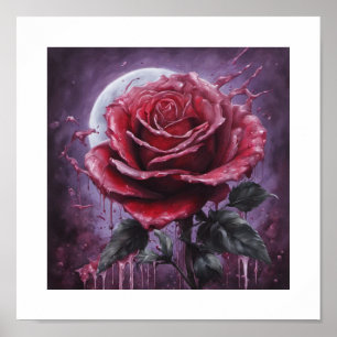 Red Blood-Moon Rose Poster