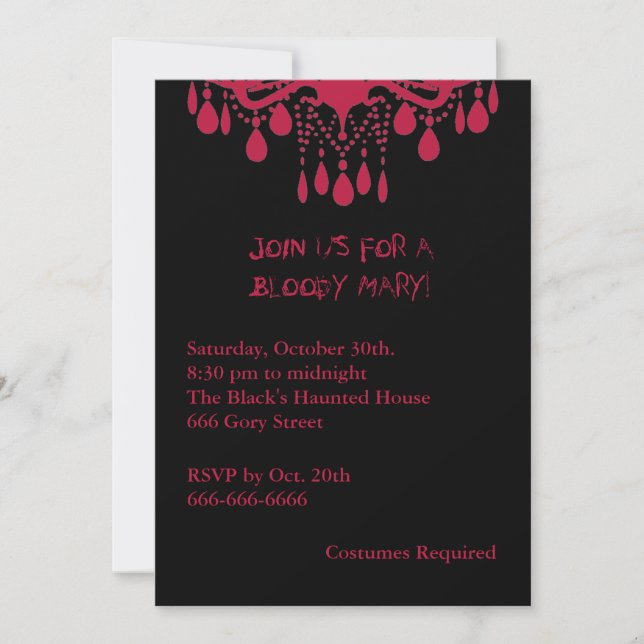 Red Bloody Mary Halloween Invitation (Front)