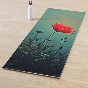Red Bloom in the Dark Mist Design Yoga Mat