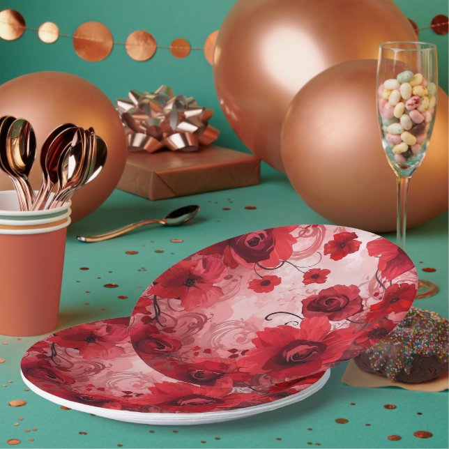 Red Bloom Symphony Paper Plate (Multi)