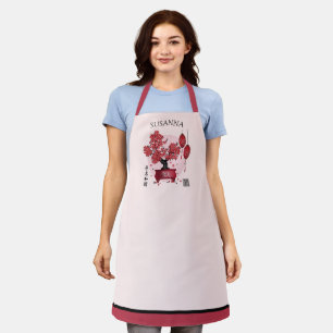 Red blossom bonsai 'Seek harmony' in Chinese art  Apron