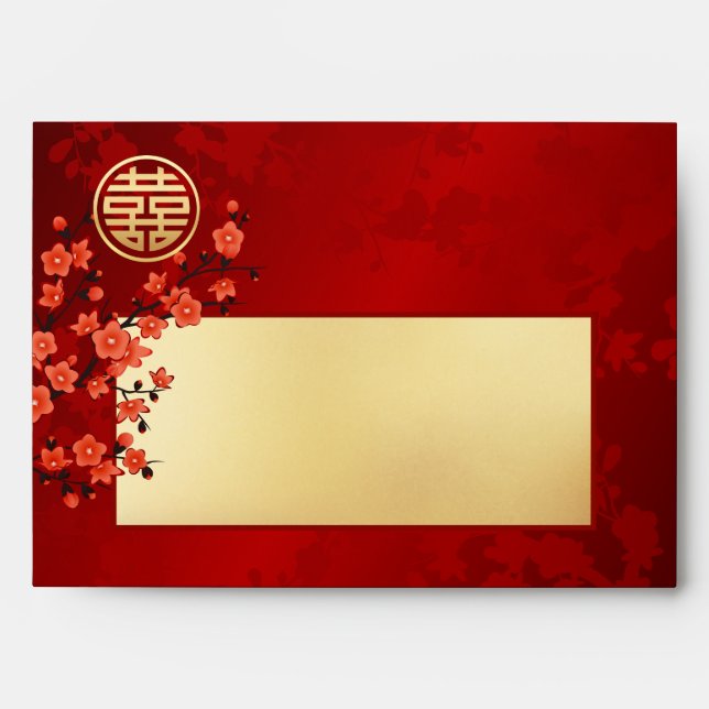 Red Blossom Chinese Wedding Gold Red  Envelope (Front)