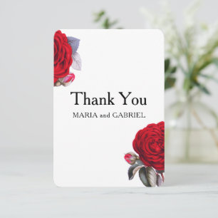 Red blossom rose. Stylish chic Wedding Thank You Card
