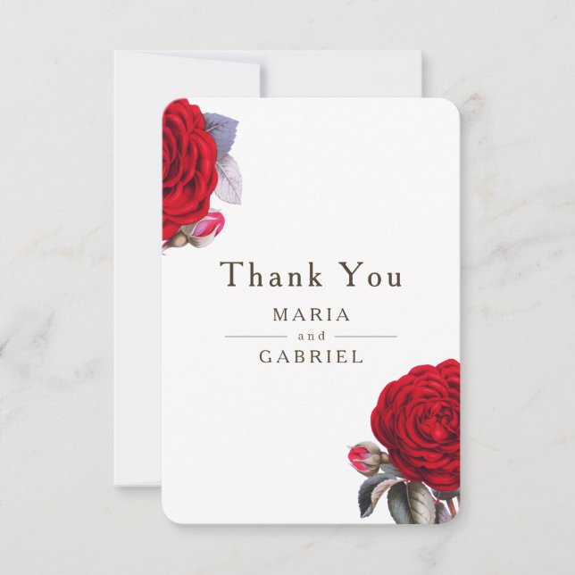 Red blossom rose. Summer Chic elegant Wedding Than Thank You Card (Front)