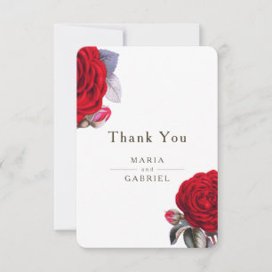 Red blossom rose. Summer Chic elegant Wedding Thank You Card
