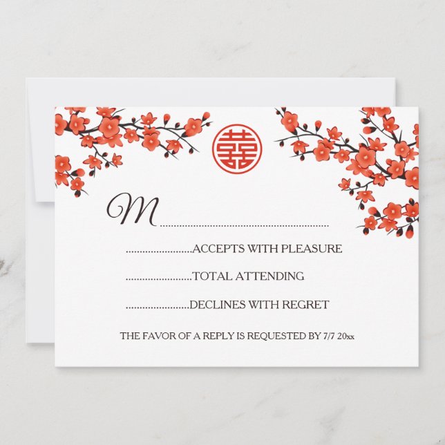 Red Blossom RSVP Chinese Wedding Invitation (Front)