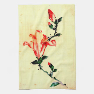 Red Blossom with Buds 1840 Kitchen Towel