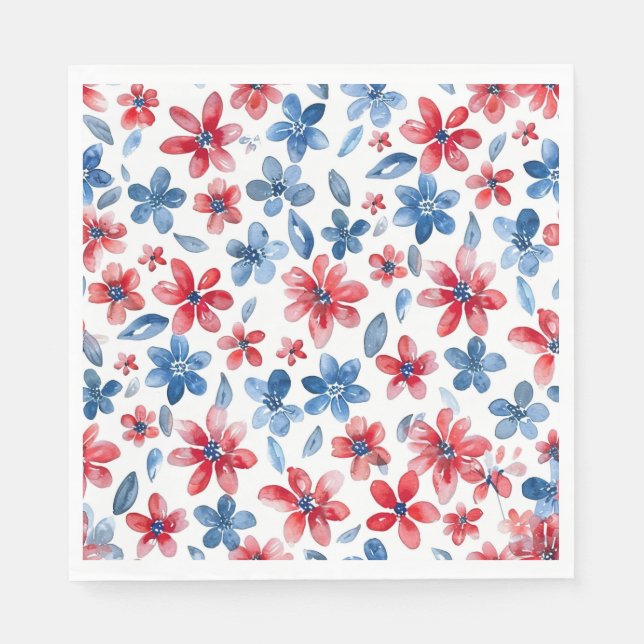 Red Blue 4th July Floral Napkin (Front)