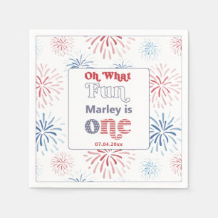 Red Blue 4th Of July Fireworks 1st Birthday Party Napkin