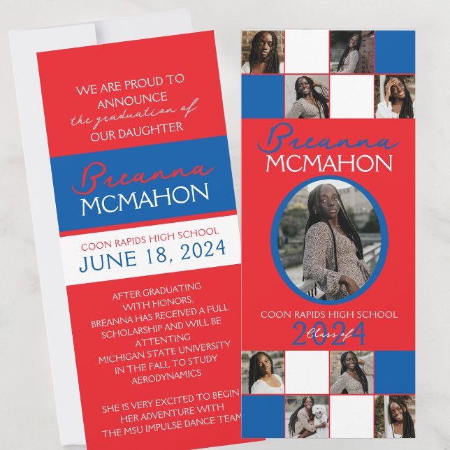 Red & Blue 9 Faire-part de graduation photo (Red White and Blue 9 Photo Elegant Formal Graduation Announcements)