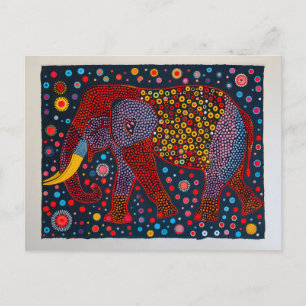 Red Blue Abstract Elephant with flower Dots Holiday Postcard