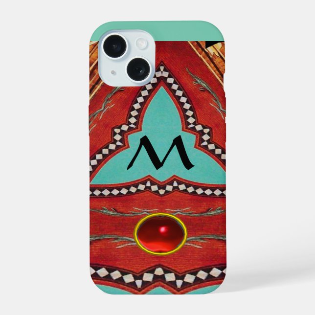 RED BLUE ABSTRACT GEOMETRIC TRIANGLE MONOGRAM iPhone 15 CASE (Back)