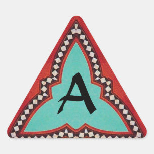 RED BLUE ABSTRACT GEOMETRIC TRIANGLE MONOGRAM TRIANGLE STICKER