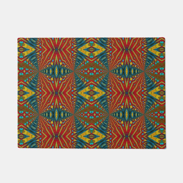  Red Blue Abstract Print Hippie Boho Unique Tribal Doormat (Front)