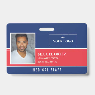 Red Blue Add Your Logo Employee ID Badge