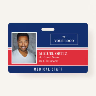 Red Blue Add Your Logo Employee ID Badge