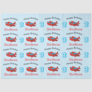 Red & Blue Airplane Pattern Birthday Name & Age Tissue Paper