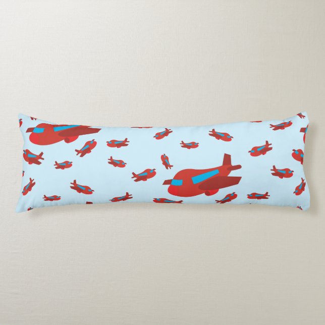 Red & Blue Airplane Pattern Body Pillow (Front)