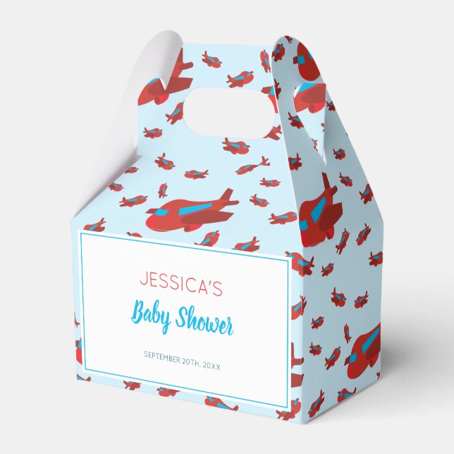 Red Blue Airplane Pattern Boy Baby Shower Favor Box (Front Side)