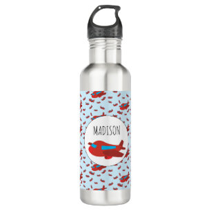 Red & Blue Airplane Pattern Custom Name 710 Ml Water Bottle