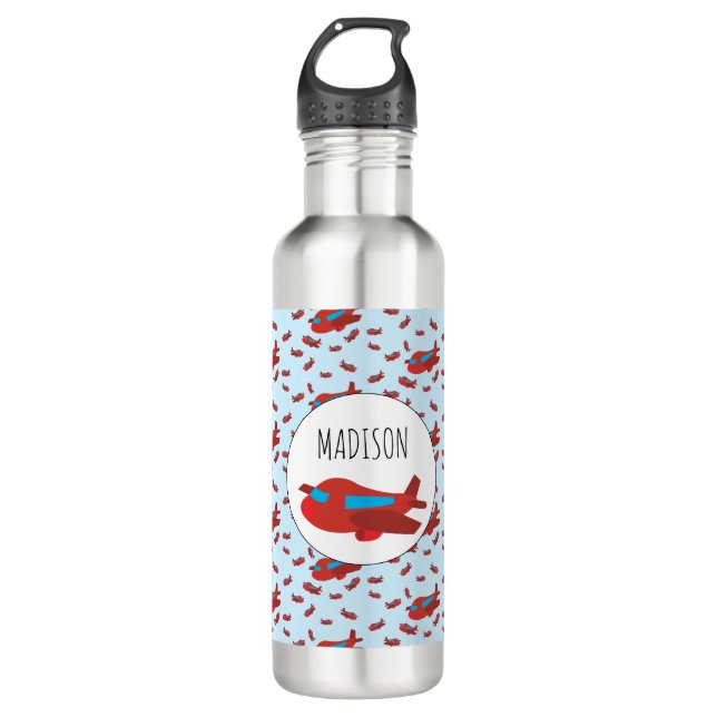 Red & Blue Airplane Pattern Custom Name 710 Ml Water Bottle (Front)