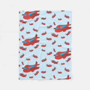 Red & Blue Airplane Pattern Fleece Blanket