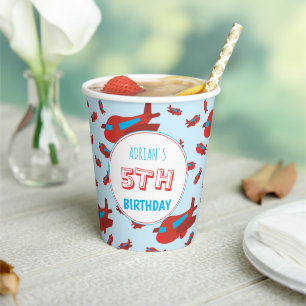Red Blue Airplane Pattern Kids Boys Girls Birthday Paper Cups