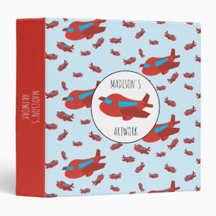Red Blue Airplane Pattern Kids Name Artwork Album Binder