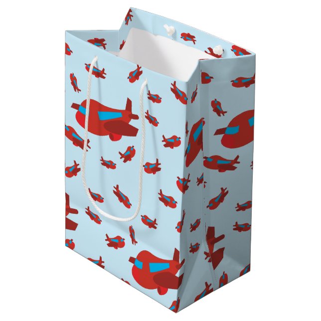 Red & Blue Airplane Pattern  Medium Gift Bag (Front Angled)
