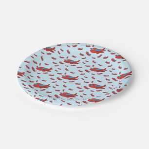Red & Blue Airplane Pattern Paper Plate