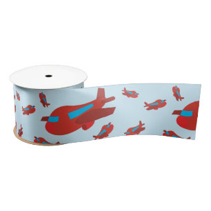 Red & Blue Airplane Pattern Satin Ribbon