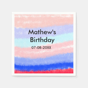 Red blue American boy birthday add name date  Napkin