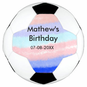 Red blue American boy birthday add name date  Soccer Ball