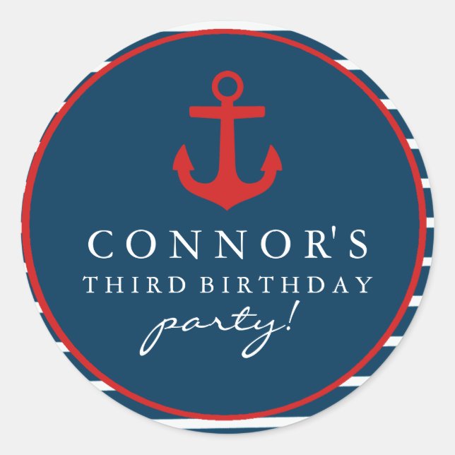 Red & Blue Anchor Birthday Sticker (Front)