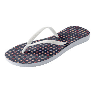 Red, blue and Beige Dots Flip Flops