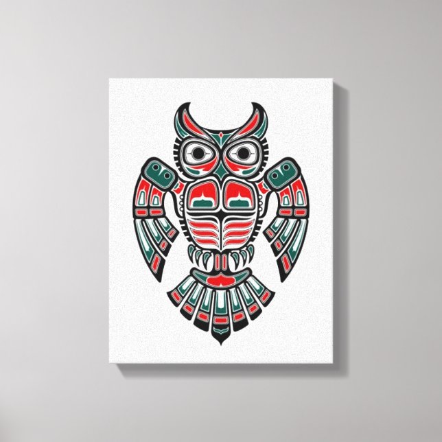 Red Blue and Black Haida Spirit Owl Canvas Print (Front)