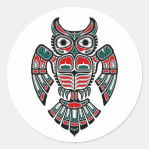 Red Blue and Black Haida Spirit Owl Classic Round Sticker