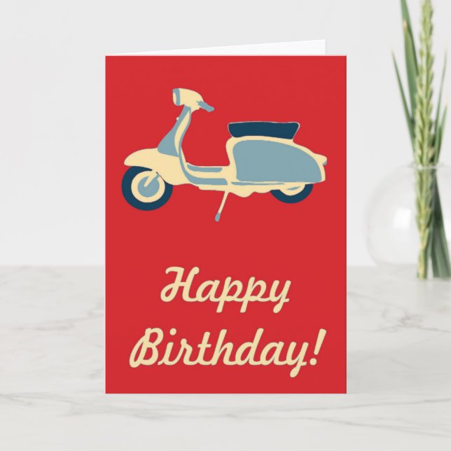 Red Blue and Cream Retro Scooter Birthday Card (Front)