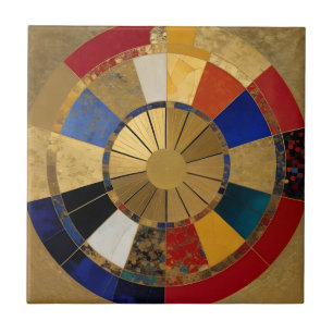 Red Blue and Gold Kaleidoscope Tile