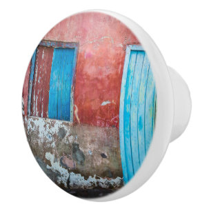 Red, blue and grey wall, door and window ceramic knob