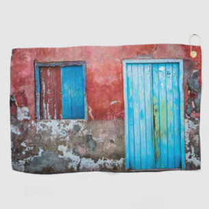 Red, blue and grey wall, door and window golf towel