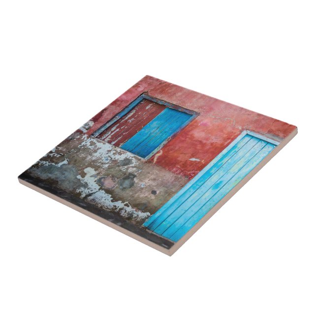 Red, blue and grey wall, door and window tile (Side)