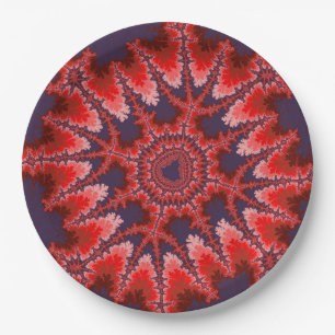 Red, Blue and Pink Fractal Birthday Paper Plate