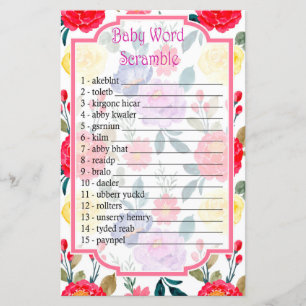 Red Blue and Purple flower Baby word scramble game