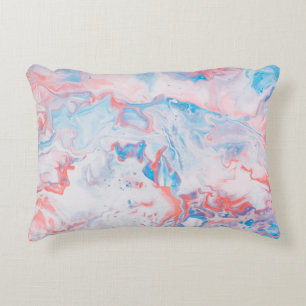 Red, blue, and white abstract painting accent pillow