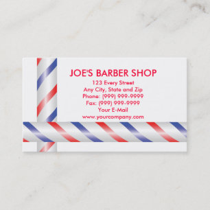 red blue and white barber poles business card
