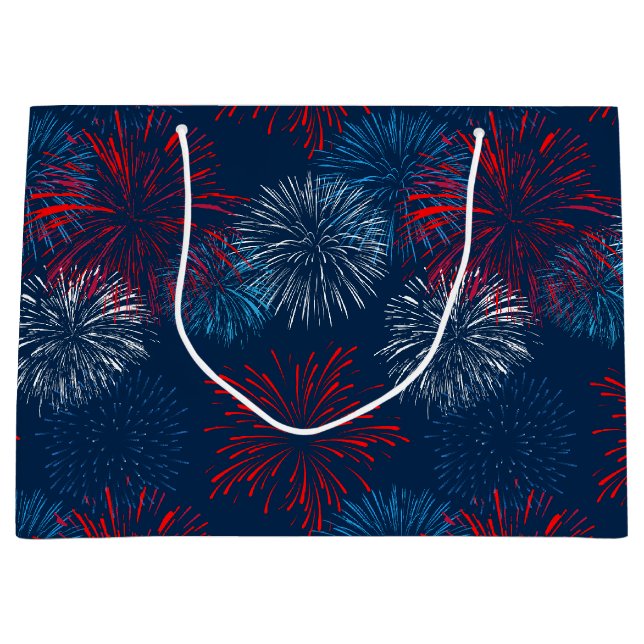 Red Blue and White Fireworks Large Gift Bag (Front)